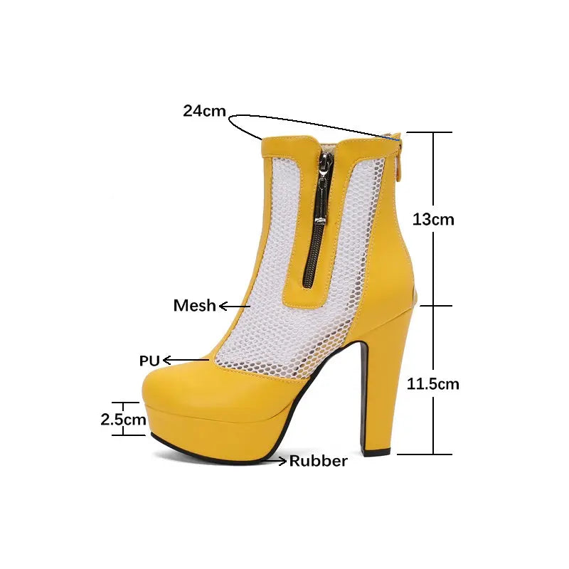 Women’s Summer Ankle Boots – Handmade Mesh + PU Leather – Closed Toe – Platform High Heel – Zip Up – Sizes 4.5–18