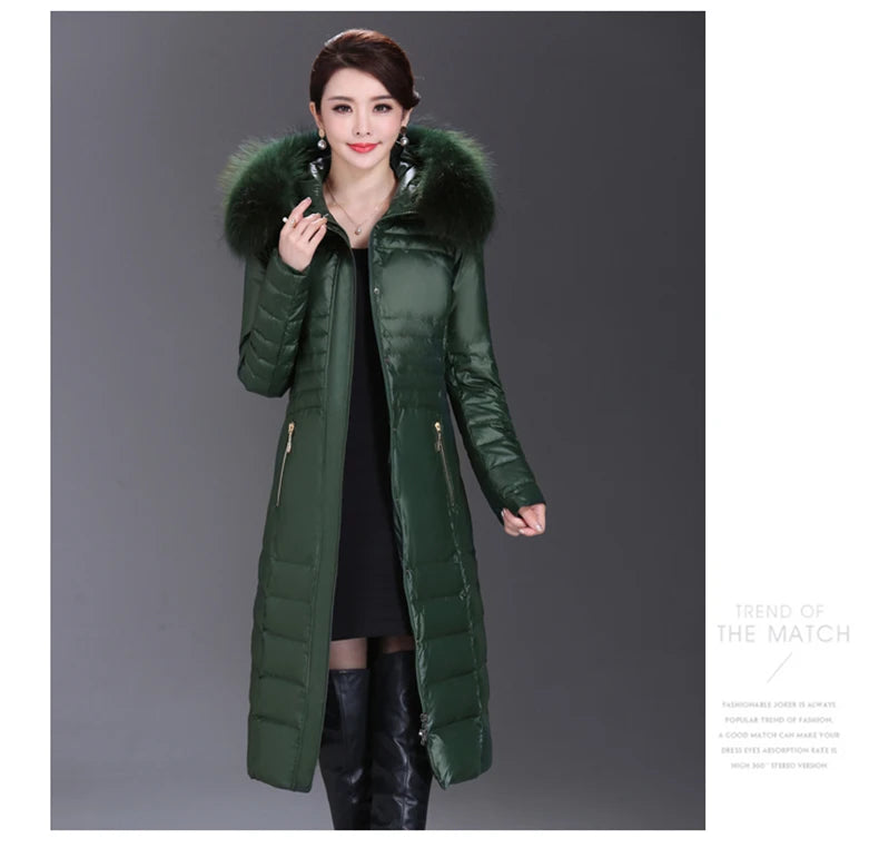 Shengyu Boya Middle-Aged and Elderly Over-The-Knee Long down Jacket Women's Jacket Thickeneded Mother's Fitted Jacket New Style