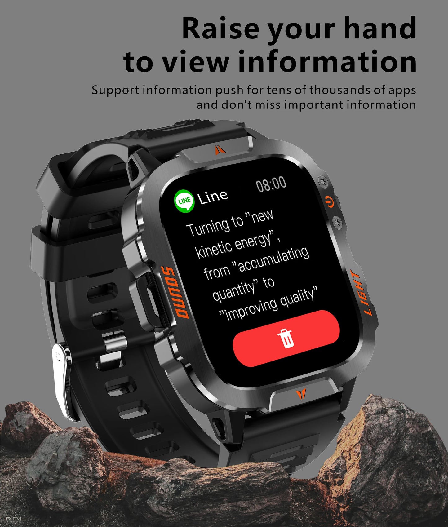 LIGE Military Smart Watch Men 1.96" Screen 3ATM Waterproof Bracelet Bluetooth Call AI Voice Sport Smartwatch With LED Flashlight