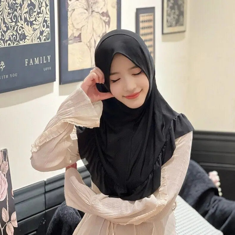Muslim Hijab for Women Ruffle Turban Islamic Headwraps Arab Headband Big Khimar One Piece Scarf Shawl Solid Color