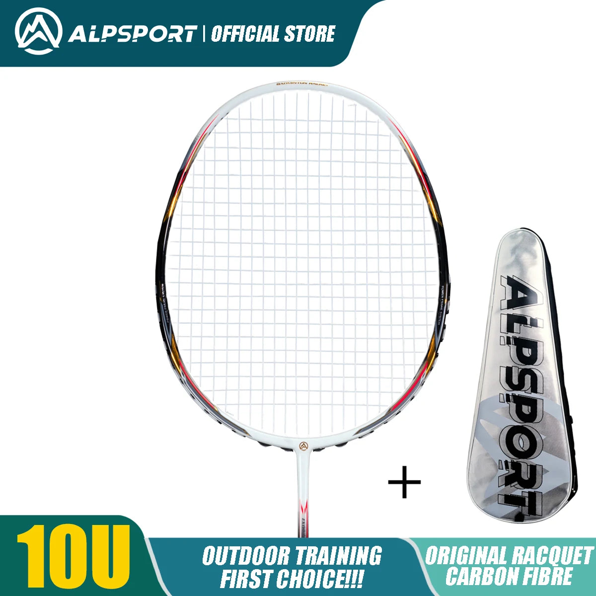 Alpsport AIR 10U Badminton Racket 52g Ultralight, HM Carbon Fiber & Titanium, 28lbs Fast Rebound for Pro Players