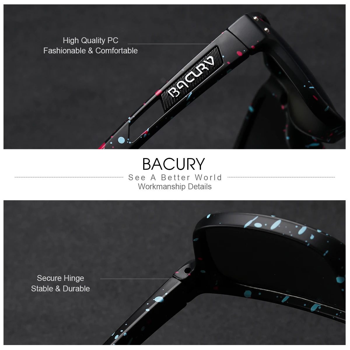 BACURY Fashion Sports Sunglasses for Men High Quality TR-90 Ultra Light Comfortable Frame for Women Outdoor Activity Sunglasses