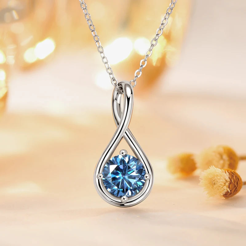 Lnngy Genuine 925 Sterling Silver Infinity Pendant Necklace Colorful Zircon Birthstone Necklaces for Women Jewelry Collar Mujer