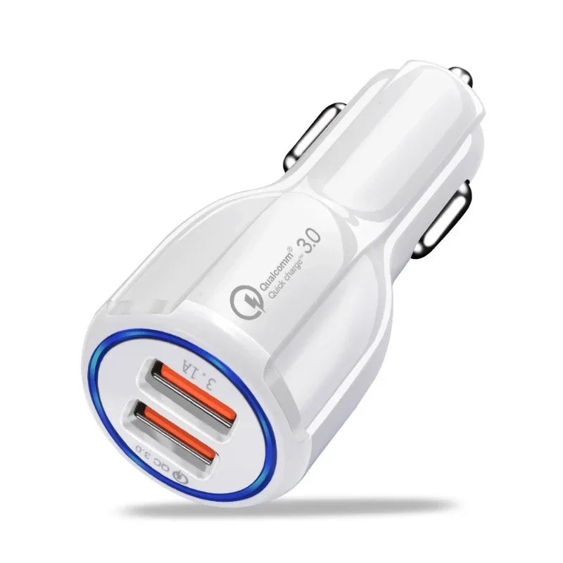 شاحن سيارة عالي الجودة 3.1 أمبير بمنفذين USB 12-24 فولت، مقبس ولاعة سجائر QC3.0، محول شحن سريع للهواتف iPhone وSamsung