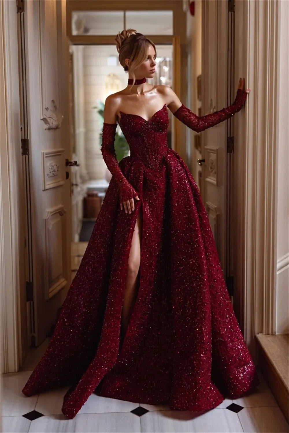 Mila Customized Sweetheart Neck Princess Evening Dresses Side High Split Party Dresses Detachable Sleeves Prom Dresse 2025