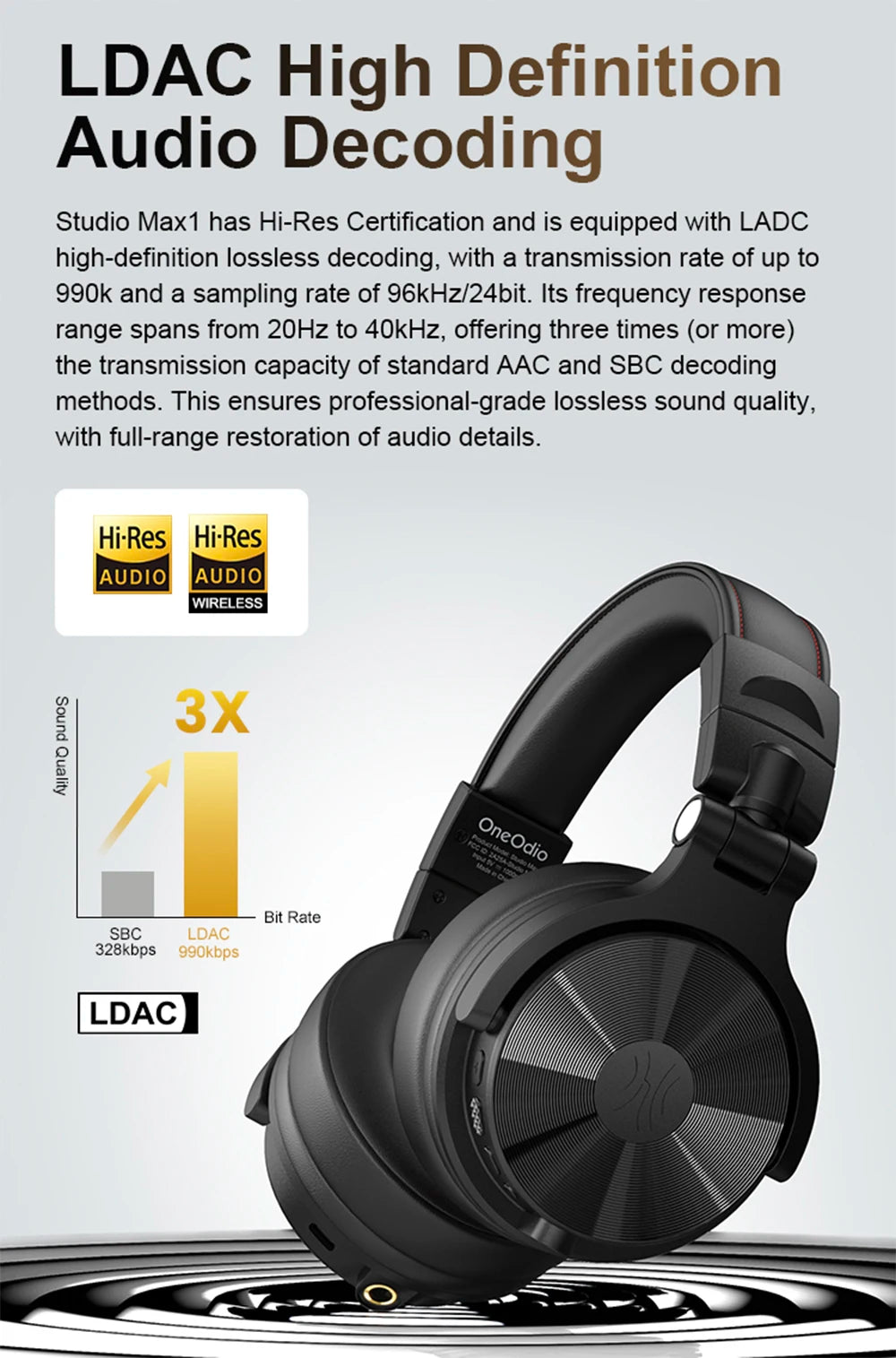 Oneodio Studio Max1 Bluetooth Headphones Wireless DJ Headset With Low Latency Professional Studio Monitor Headphones Hi-Res LDAC