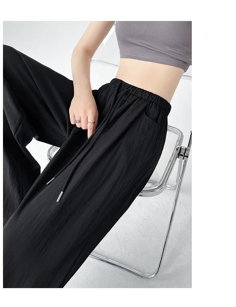Ice Silk Wide Leg Pants Women Summer Thin Loose Casual Sun Protection Straight Leg Yamamoto Pants Lazy Dragging Pants