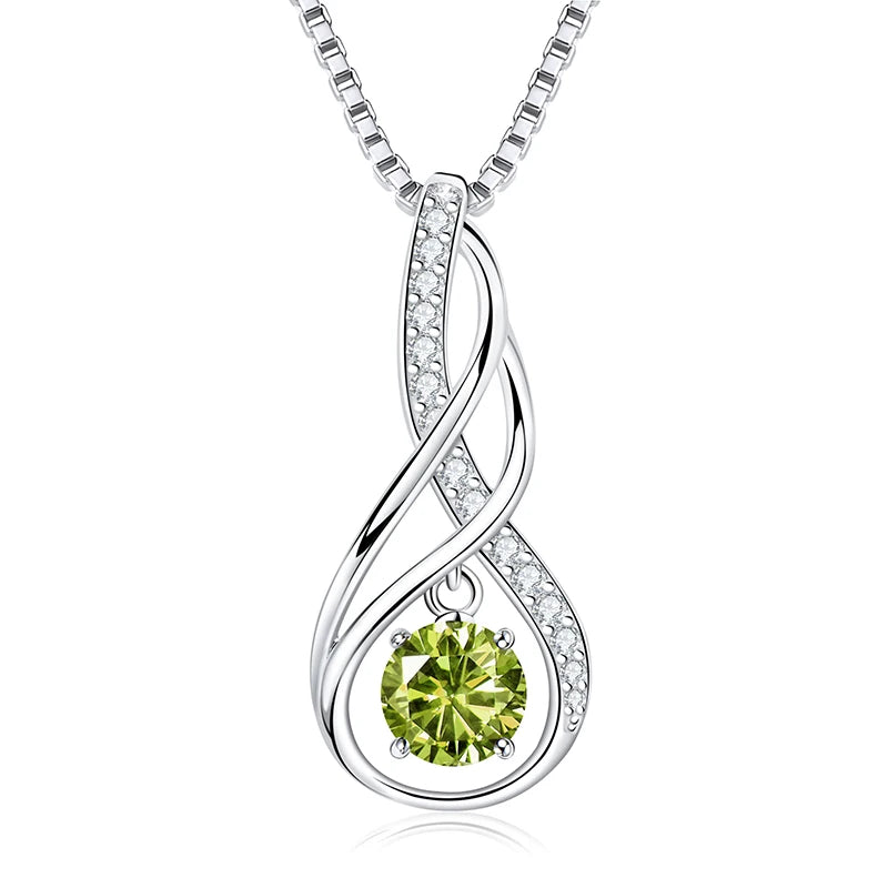 Lnngy 925 Sterling Silver Pear Cut Artificial Emerald Pendant Necklace Colorful Birthday Stone Necklaces Jewelry for Friends