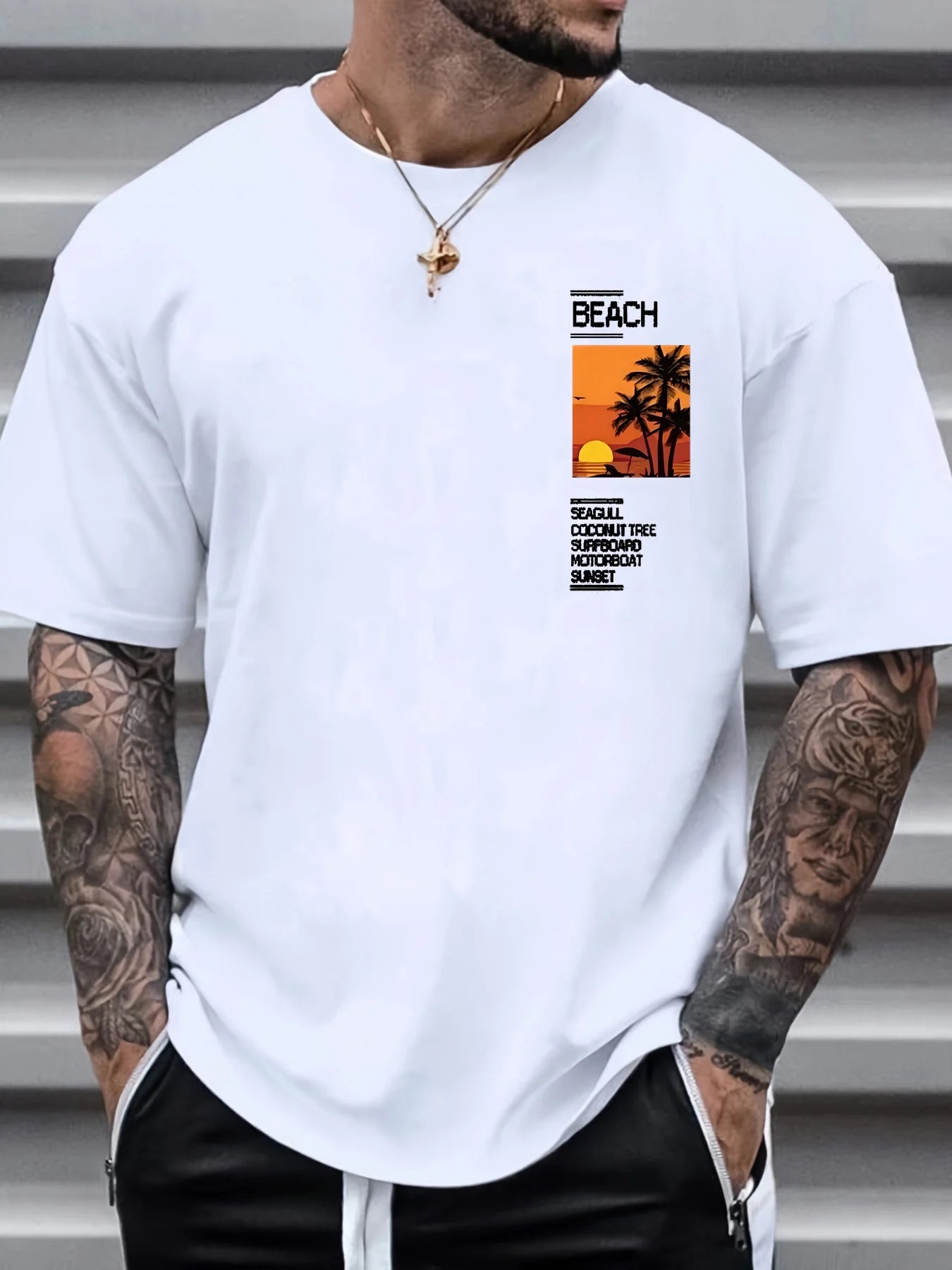 Men’s Summer 100% Cotton Casual T-Shirt Coconut Tree & Slogan Print | Loose Fit | Everyday Comfort