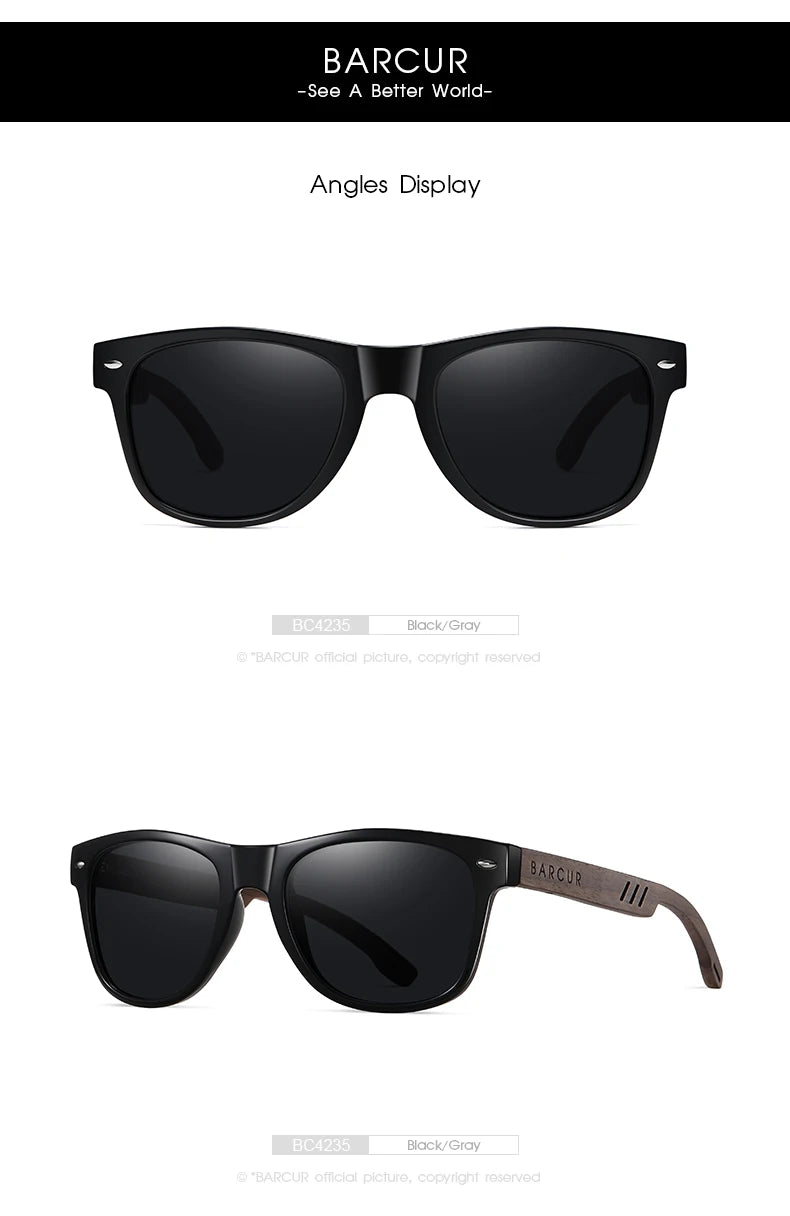 BARCUR Black Walnut Sunglasses for Men Wood Sun Glasses Man Eyeglasses Polarizing Glasses UVA&B Protection Eyewear ECO-Friendly