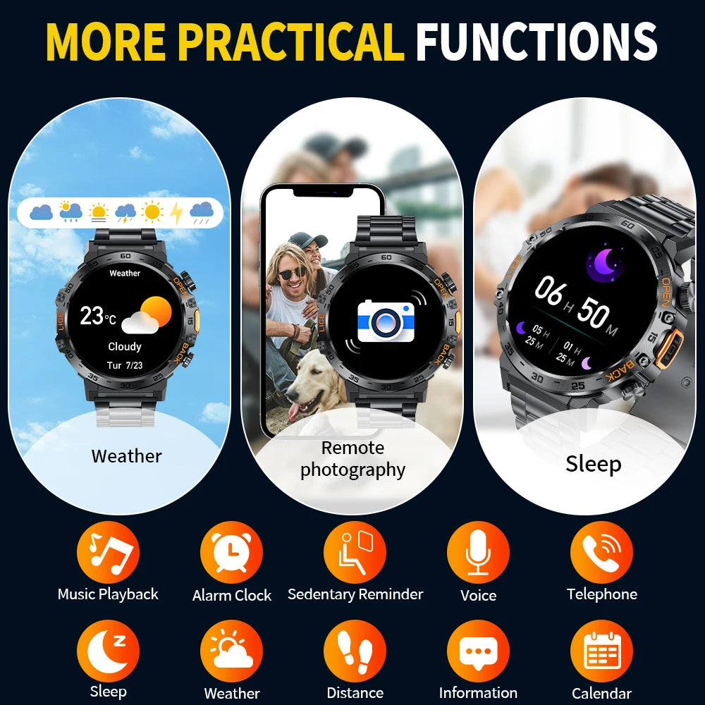 LIGE LED Flashlight Smart Watch Military Watches SOS Bluetooth Call Waterproof Health Monitor Sport Smartwatch For Android ios