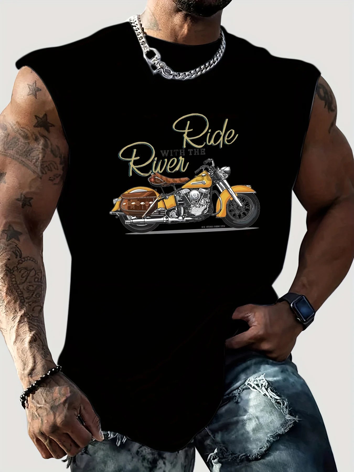 🏍️ Men’s Summer Sleeveless Vest,Retro Motorcycle Print | Loose Fit | Comfortable & Breathable | Casual & Travel