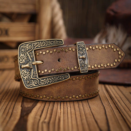 A Western-style PU leather belt for both men and women, a classic and casual retro belt