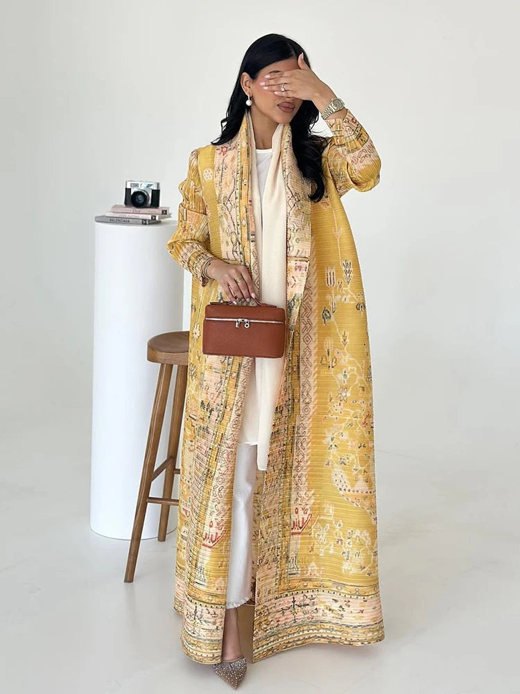 Arabic Clothes Woman Luxury Casual Hijab Cardigan Full Length Long Sleeve Coat Women Muslim Pleated Dubai Open Abaya Eid Evening