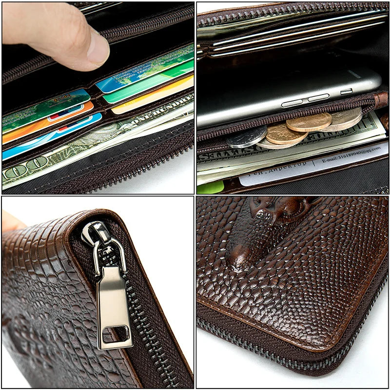 MOTAORA Men's Wallet Genuine Leather Crocodile Pattern Male Purse Fashion Business Clutch For Men Casual Embossed Card Holder