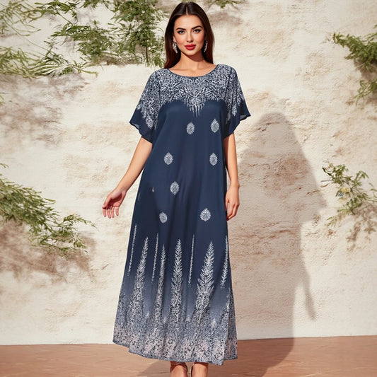 Rafiah Women's Dresses Summer Comfortable Elegant 2025 Print Casual Short Sleeve Round Neck A-Line Midi Vacation Long Dresses