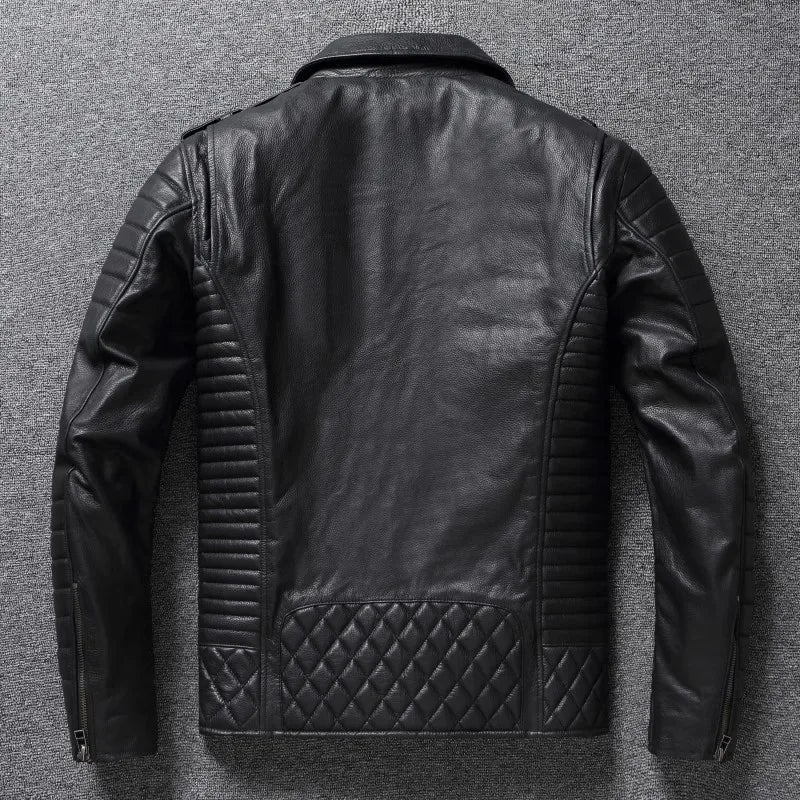 2024 New Style Autumn Winter First Layer Cowhide Leather Lapel Coat Men‘s Slim Short Youth Heavy Industry Motorcycle Jackets