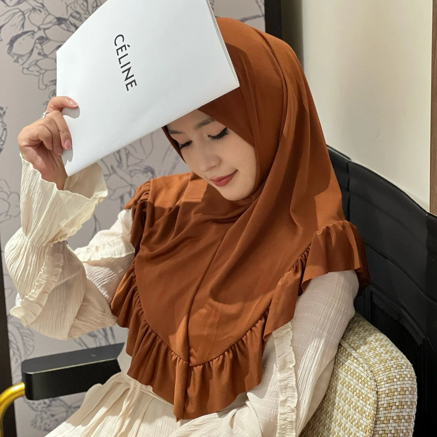 Muslim Hijab for Women Ruffle Turban Islamic Headwraps Arab Headband Big Khimar One Piece Scarf Shawl Solid Color