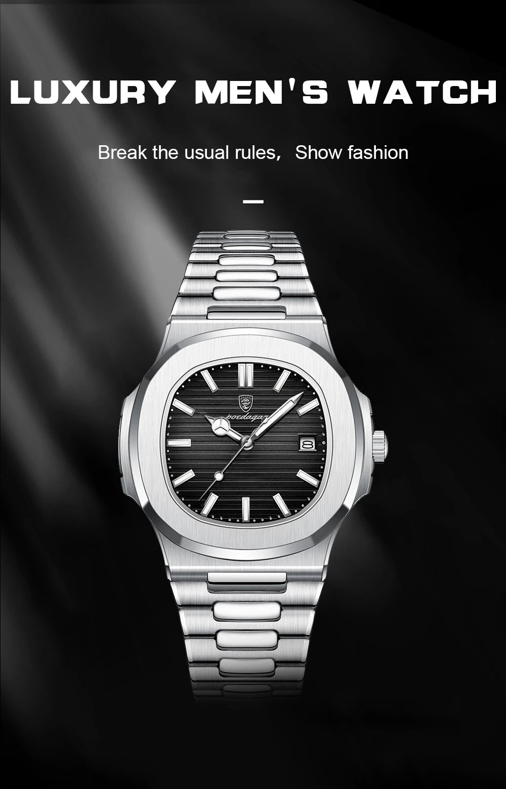 POEDAGAR Square Luxury Men Wristwatch Waterproof Luminous Date Stainless Steel Male Clock Business Sports Quartz Watches For Men