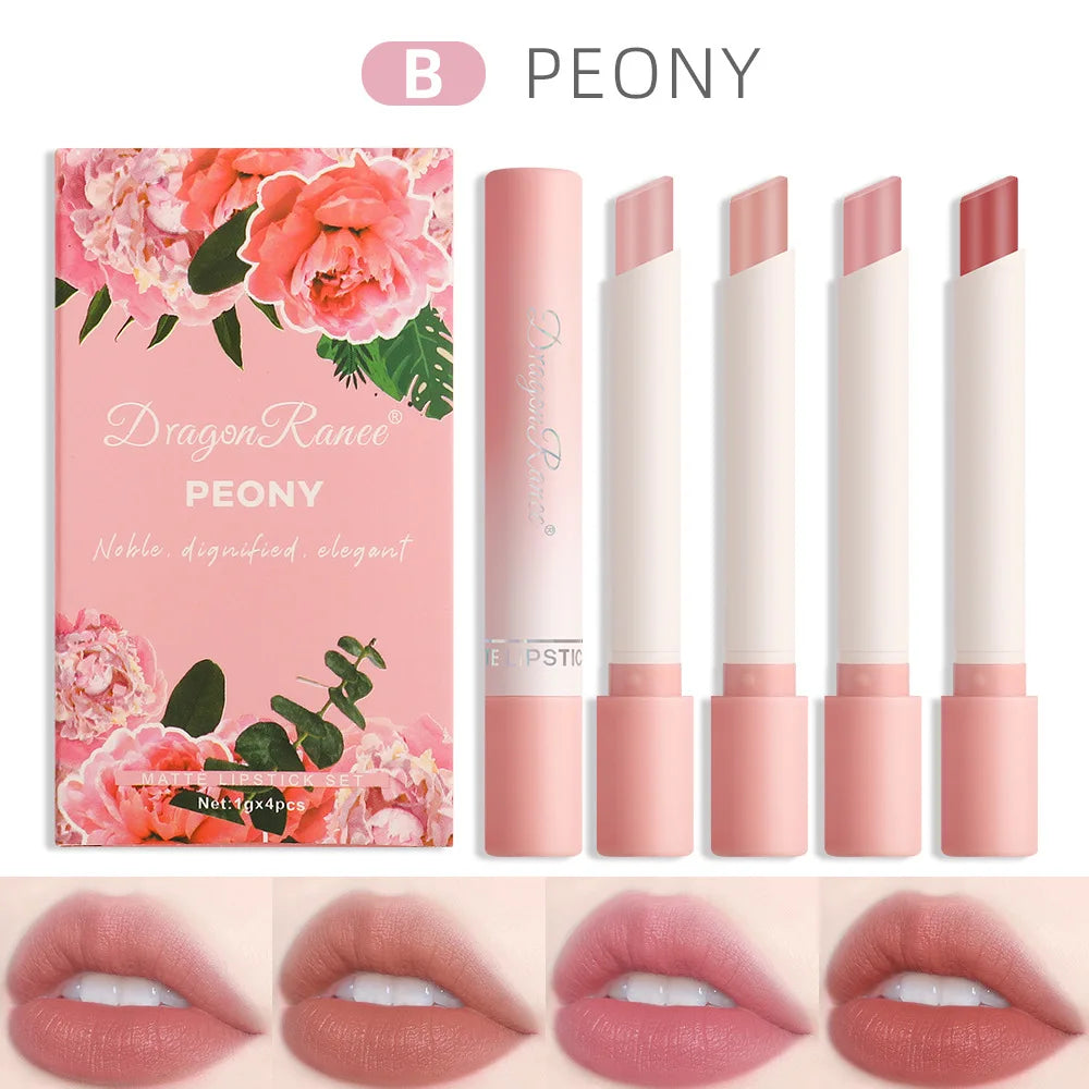 Dragon Ranee 4pcs/Set Cigarette Lipstick Matte Matte Lipstick Eat Earth Pumpkin Dirty Orange Chilli Red