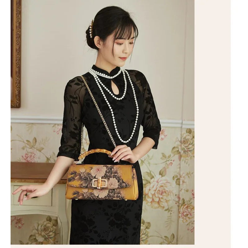 MOTAORA 2025 New Vintage Evening Bags Cheongsam Leather Handbag Women Boston Bag Luxury Designer Handmade Ladies Shoulder Bags