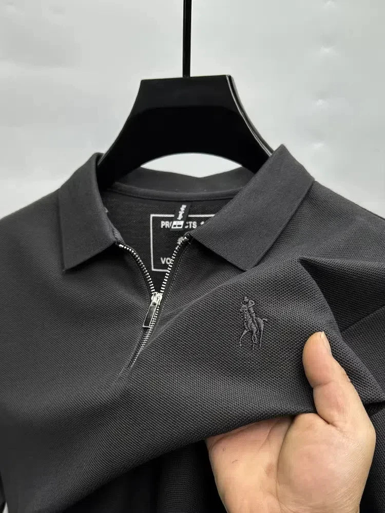 High end brand embroidered men's short sleeve half zip polo shirt short sleeve summer breathable business casual Paul T-shirt