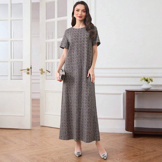 Rafiah Women's Long Dresses Summer Comfortable Elegant 2025 Full Print Short Sleeve Round Neck A-Line Midi Vacation Dresses
