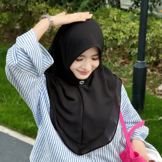 Double Layer Chiffon Turban for Women Muslim Hijab Malaysian Headwear Cap One Piece Amira Islamic Shawl Arab Headband Scarf