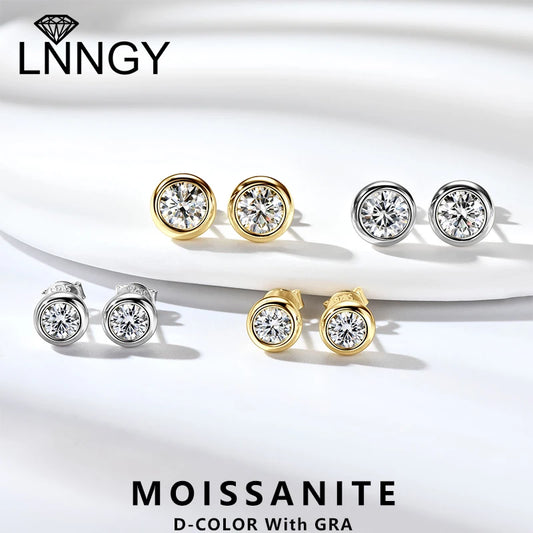 Lnngy GRA Certified 5mm/6.5mm Moissanite Earring 925 Sterling Silver Round Bubble Stud Earrings for Women Daily Jewelry Gift