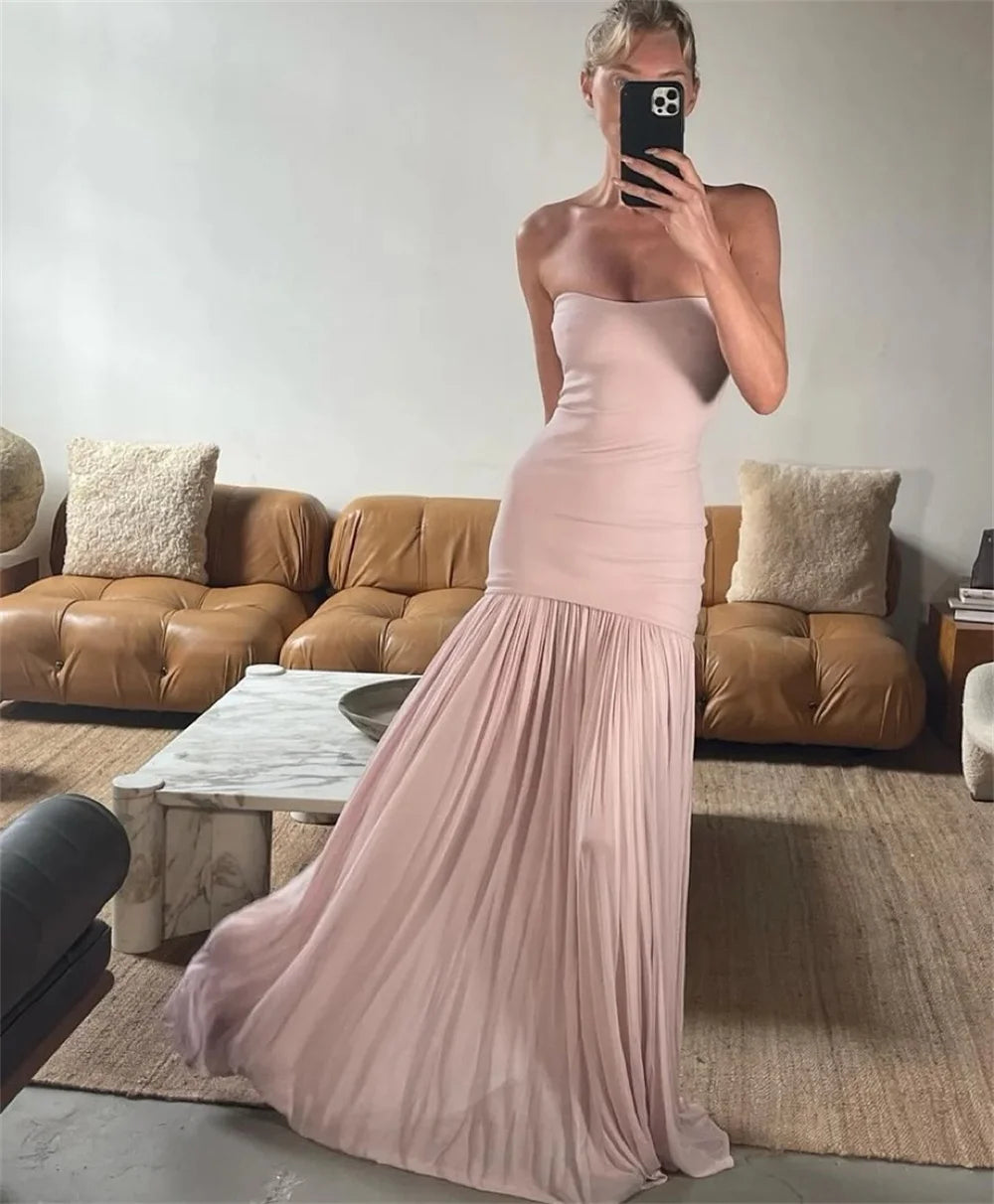 Mila Strapless Sheath Prom Dresses 2025 Blush Pink Elegant Evening Dresses Sleeveless Floor-Length Customized Party Dresses