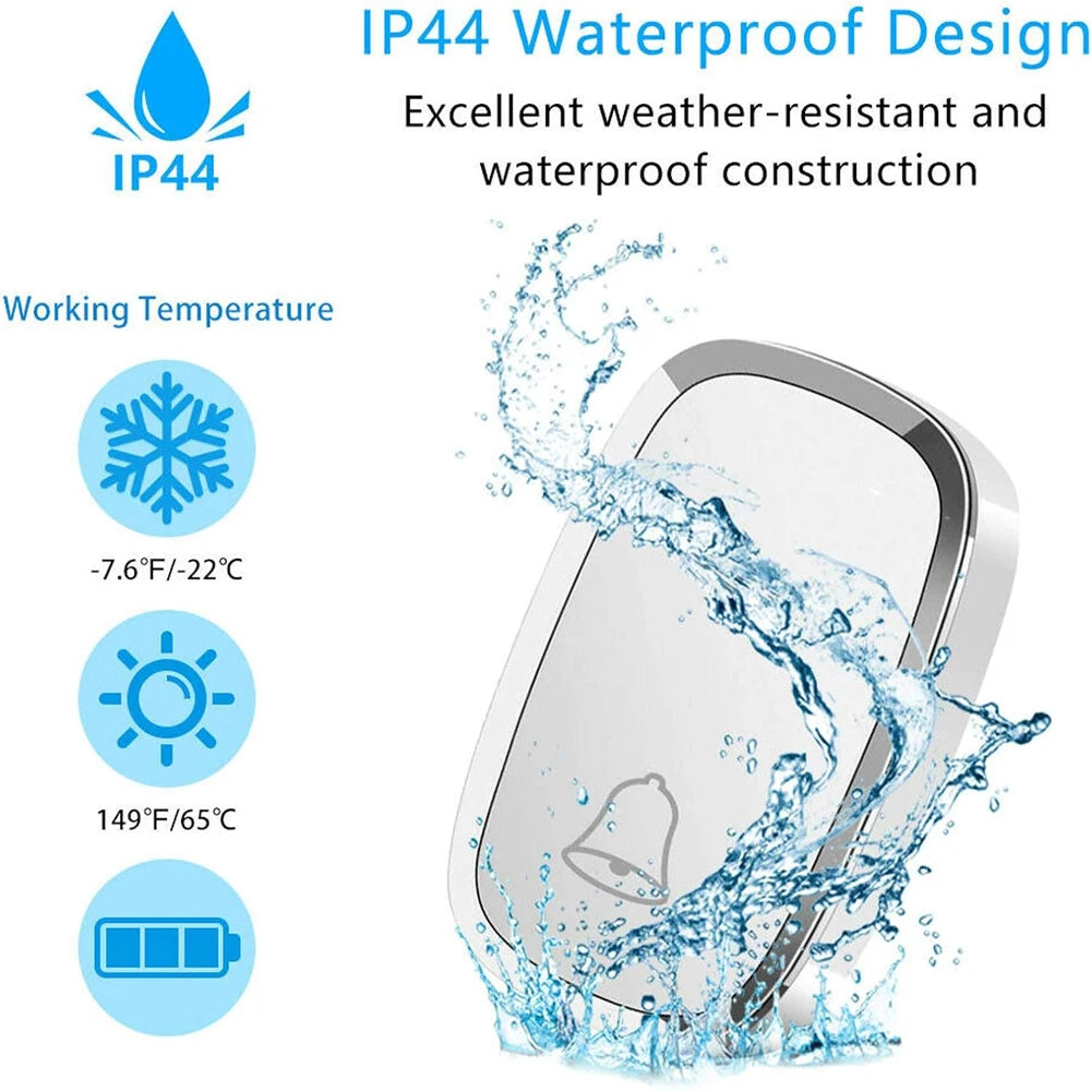 Wireless Doorbell Waterproof Wall Plug-in Cordless Door Bell with 300M/1000Ft Long Range, 4 Levels Volume 36 Melodies Ringstones