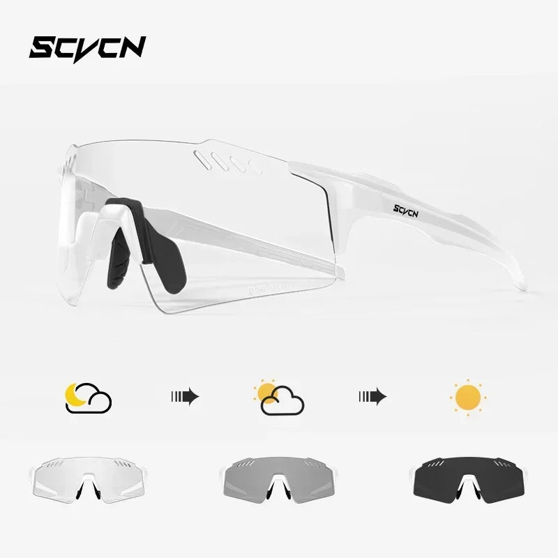 SCVCN Photochromic Cycling Glasss Rimless Outdoor Sports Running Drving Sunglasses for Men Goggles Mtb Bicycle Eyewear 1 Lens