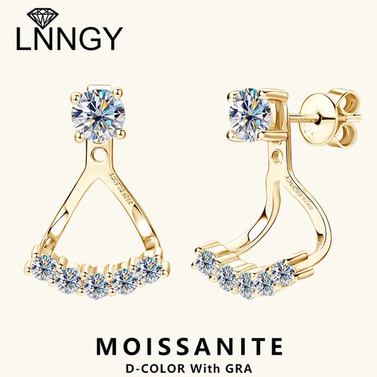 Lnngy 5mm 0.5ct Round Cut Moissanite Earring for Women 925 Sterling Silver Stud Earrings Front And Back Ear Jacket Jewelry Gift