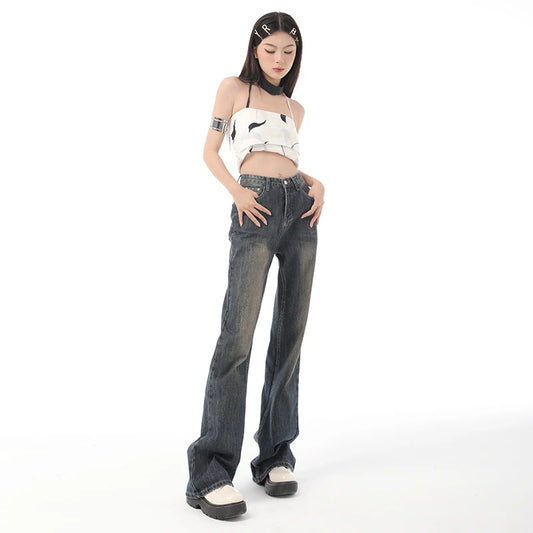 Retro Flared Jeans Women's High Waist Wide Leg Pants Slimming  Hoof Pants Casual Spring Summer Denim Trousers