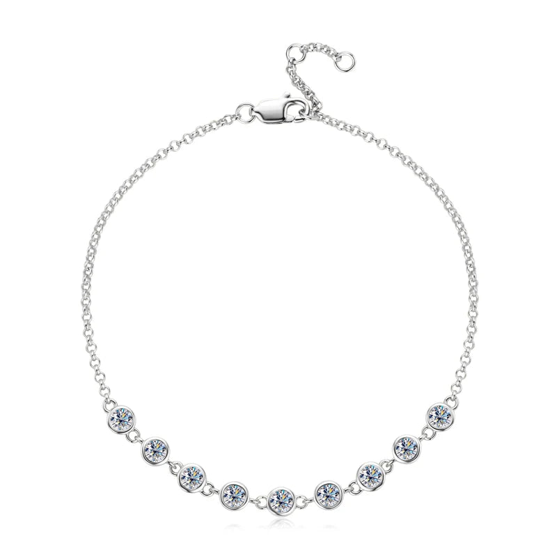 Anziw Real 925 Silver Bubble Bracelet 3mm Bezel Round Cut D Color Moissanite Bracelet for Women Jewelry Gifts with Certificate