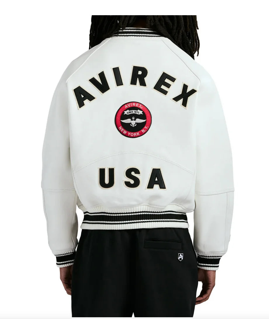Avirex STADIUM JACKET varsity jacket in 100% antique European lamb leather Men's Spring 2025 New Leather Baseball Jersey coats