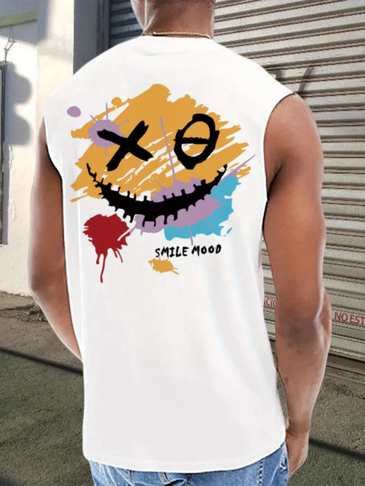 😄 Men’s Summer Sleeveless Vest,XO Smiling Face Print | Loose Fit | Comfortable & Breathable | Casual & Travel
