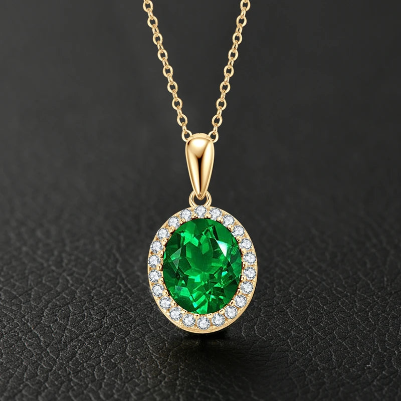 Lnngy Collar Plata 925 Sterling Silver Necklace Pear/Oval/Round Cut Artificial Emerald Pendant Necklaces for Wedding Jewlery