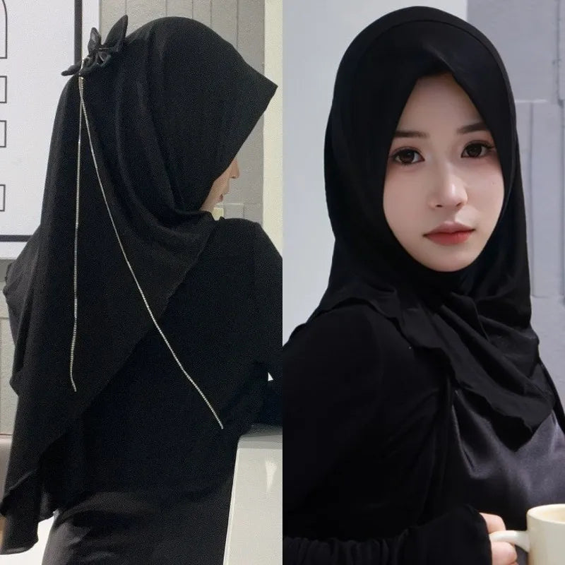 Muslim Elegant Girls Instant Hijab with Bowknot Islamic Women Turban Full Cover Scarves Shawl Arab One Piece Amira Head Wraps