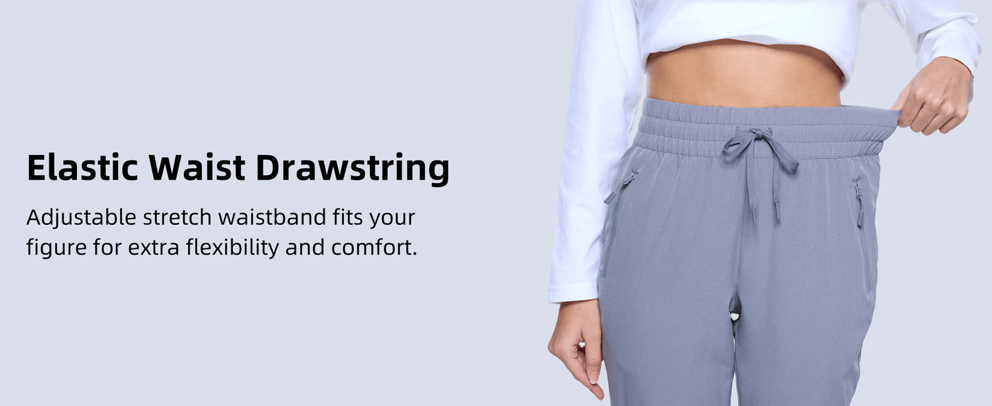 TACVASEN Quick Dry Hiking Pants Womens Outdoor Sports Drawstring Waist Joggers Waterproof Lightweight 3 Zipper Pockets Trousers