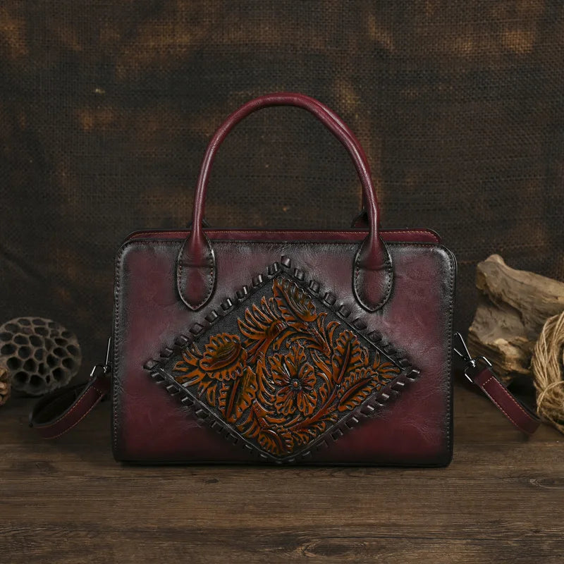 MOTAORA 2025 Vintage Leather Handbag Women Anti-Theft Shoulder Bag with Embossed Pattern, Mother's Day Gift Purse for Daily Use