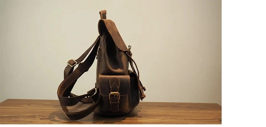 Crazy Horse Leather Shoulder Bag Retro Handmade Ladies Backpack Shoulder Diagonal Travel College School Bags For Teenage Girls