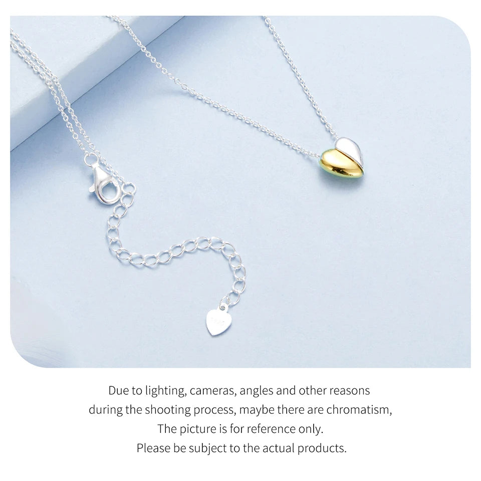 BAMOER Gold Plated Heart Pendant Necklace for Women, 925 Sterling Silver Couple Heart Fashion Waterproof Metal Daily Jewelry