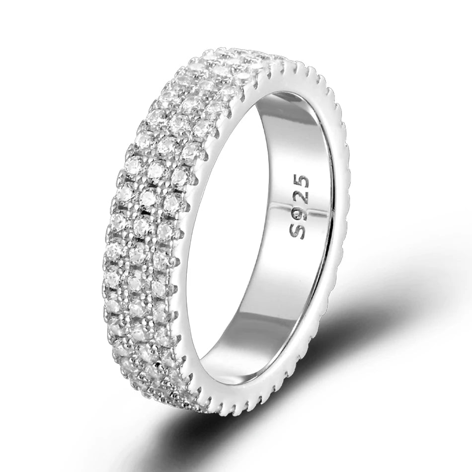 BLUEENCH Full Moissanite Ring 925 Sterling Sliver Plated 18k Eternity Band Hip Hop Rings for Woman Man Party Sparkling Jewely