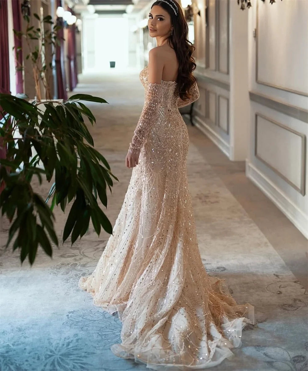 Mila Strapless Wedding Party Dress Customized Cascading Ruffle Lace-Up Evening Dresses Mermaid Court Train vestidos de fiesta