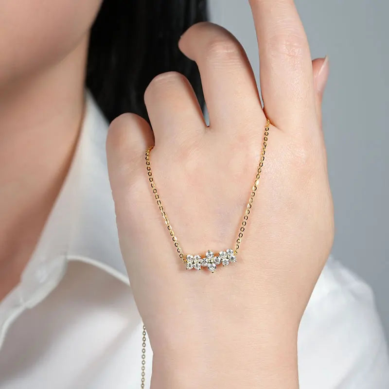 Lnngy Certified GRA Moissanite Ring Necklaces 925 Sterling Silver Cluster Flower Pendant Necklace Jewelry Set For Wedding Gift