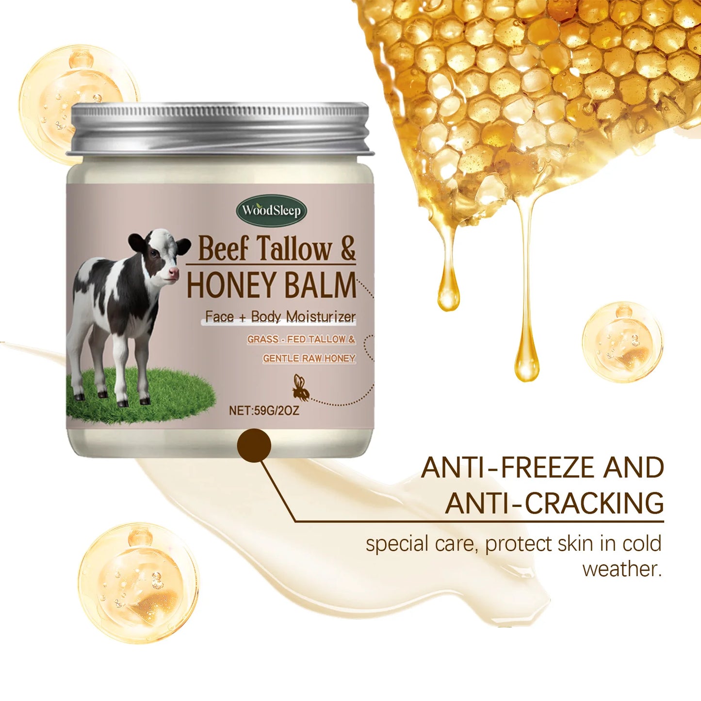 Organic Beef Tallow Honey Moisturizer Grass Fed Beef Tallow Face Cream Soothing Firm Increase Elasticity Whipped Smooth Lotion