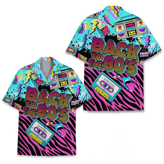 Vintage Men's Shirt Summer Daily Shirt Hawaiian Back to the 80"s Letter Print Casual Loose Shirts Short Sleeve Beach Camisa Top