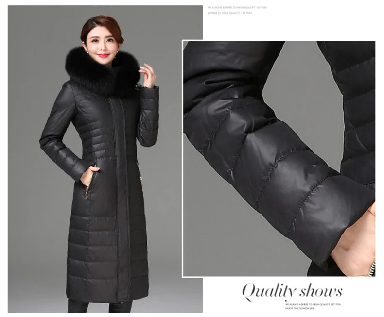 Shengyu Boya Middle-Aged and Elderly Over-The-Knee Long down Jacket Women's Jacket Thickeneded Mother's Fitted Jacket New Style
