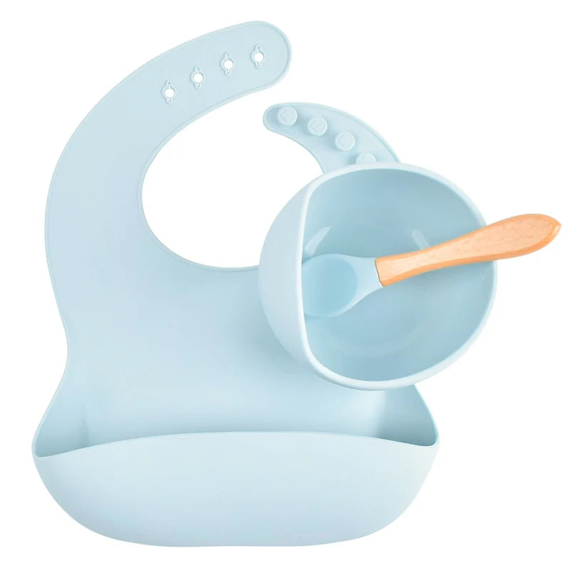 9pcs Baby Silicone Feeding Waterproof Set Children Suction Bowl Plate Spoon Fork Bibs Cup Kids Training Tablewear Bpa Free Gifts